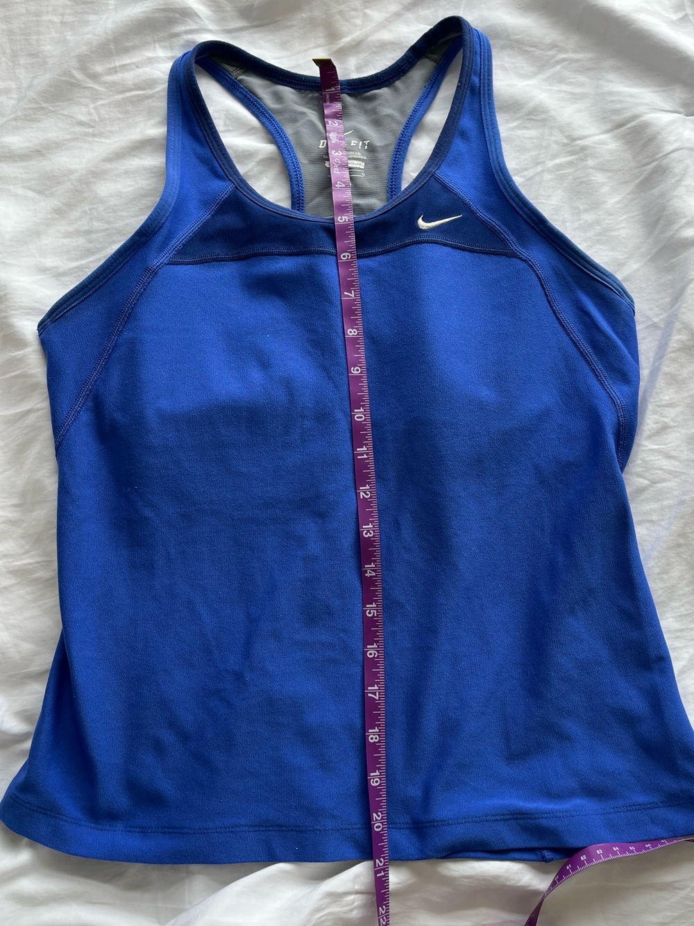 Nike Dri-FIT Racerback Running Tank Built-In Bra Back Pockets Royal Blue Size L - Picture 3 of 7